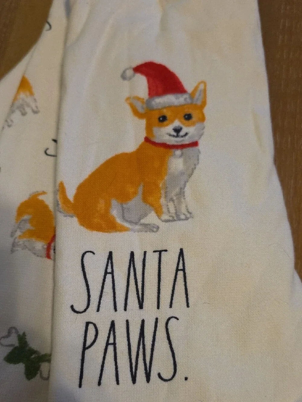 Rae Dunn White Kitchen Towels with Orange Corgi 'Santa Paws' Print NWT Set Of 3